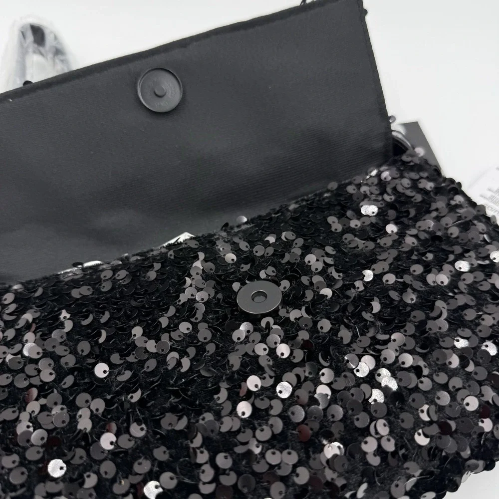 Nicole Miller Black‎ Sequin Shoulder Bag NWT Evening Party Crossbody Adjustable